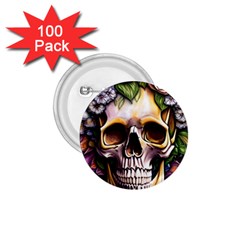 Death Skull Floral 1 75  Buttons (100 Pack)  by GardenOfOphir