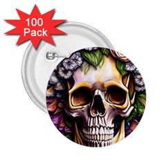 Death Skull Floral 2 25  Buttons (100 Pack)  by GardenOfOphir