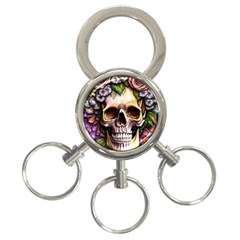 Death Skull Floral 3-ring Key Chain by GardenOfOphir