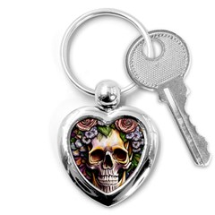 Death Skull Floral Key Chain (heart) by GardenOfOphir