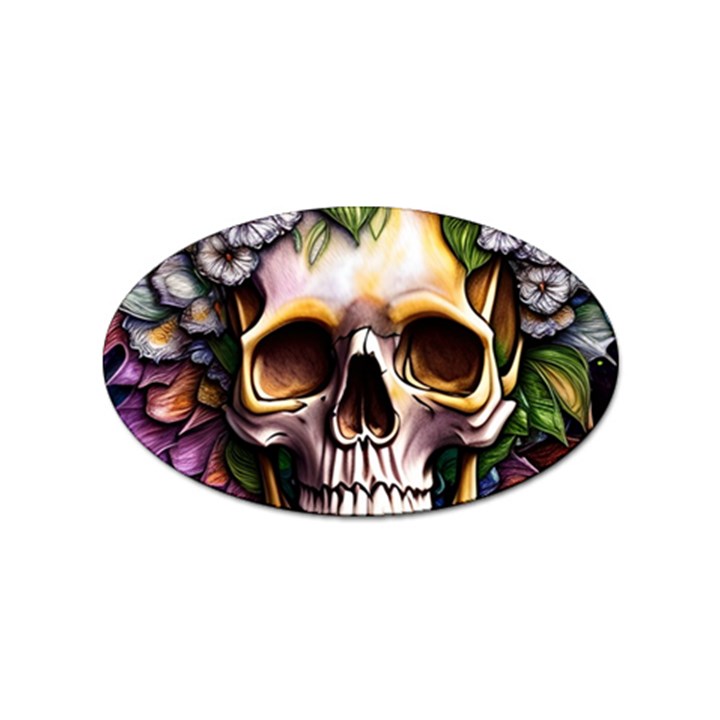 Death Skull Floral Sticker Oval (100 pack)