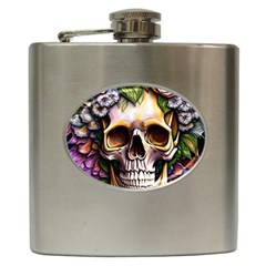 Death Skull Floral Hip Flask (6 Oz) by GardenOfOphir