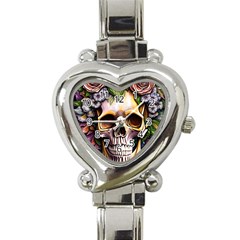 Death Skull Floral Heart Italian Charm Watch by GardenOfOphir