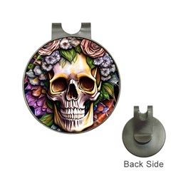 Death Skull Floral Hat Clips With Golf Markers by GardenOfOphir