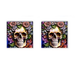 Death Skull Floral Cufflinks (square) by GardenOfOphir