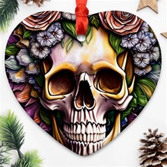 Death Skull Floral Heart Ornament (two Sides)