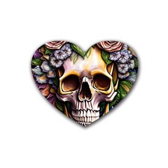 Death Skull Floral Rubber Heart Coaster (4 Pack) by GardenOfOphir