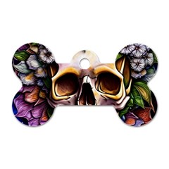 Death Skull Floral Dog Tag Bone (one Side) by GardenOfOphir