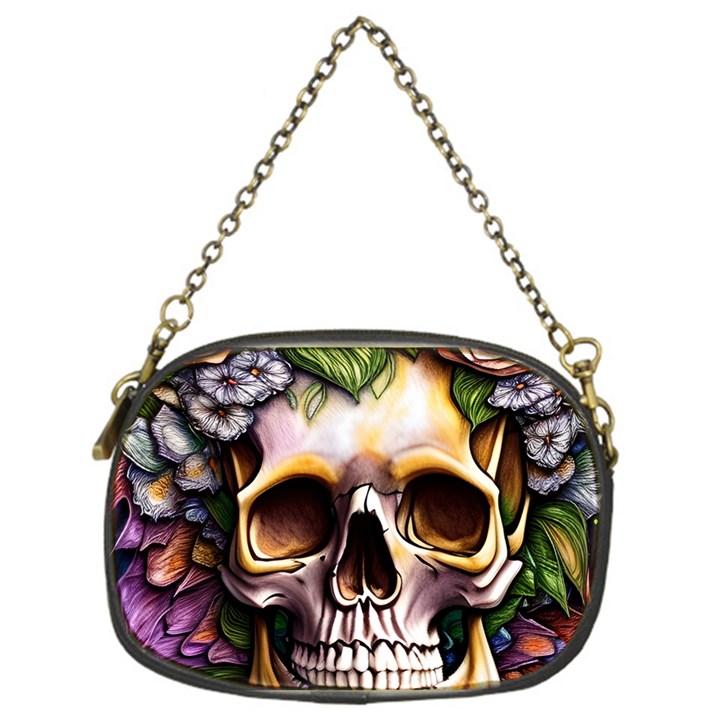 Death Skull Floral Chain Purse (One Side)