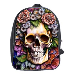 Death Skull Floral School Bag (large) by GardenOfOphir