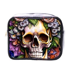 Death Skull Floral Mini Toiletries Bag (one Side) by GardenOfOphir