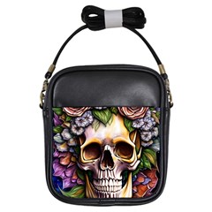 Death Skull Floral Girls Sling Bag by GardenOfOphir