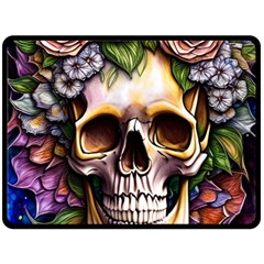 Death Skull Floral Fleece Blanket (large) by GardenOfOphir