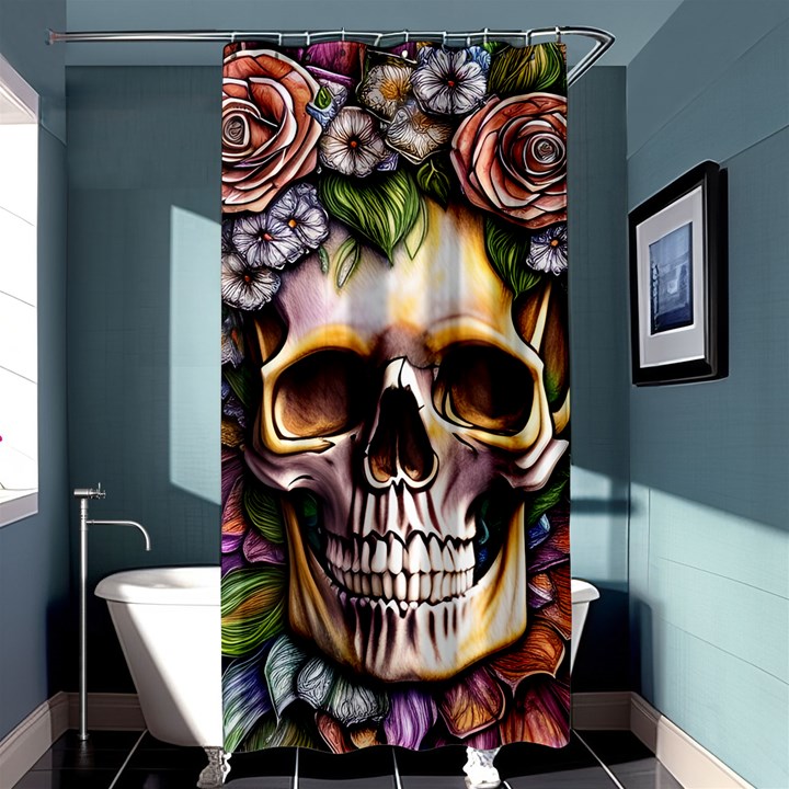 Death Skull Floral Shower Curtain 36  x 72  (Stall) 