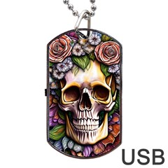 Death Skull Floral Dog Tag Usb Flash (two Sides) by GardenOfOphir