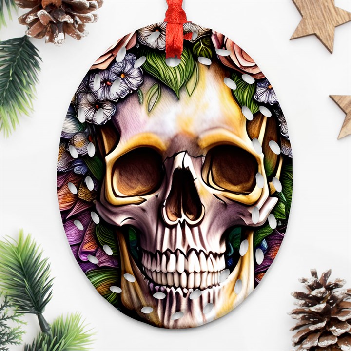 Death Skull Floral Ornament (Oval Filigree)