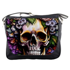 Death Skull Floral Messenger Bag by GardenOfOphir