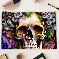 Death Skull Floral Cosmetic Bag (xxl) by GardenOfOphir