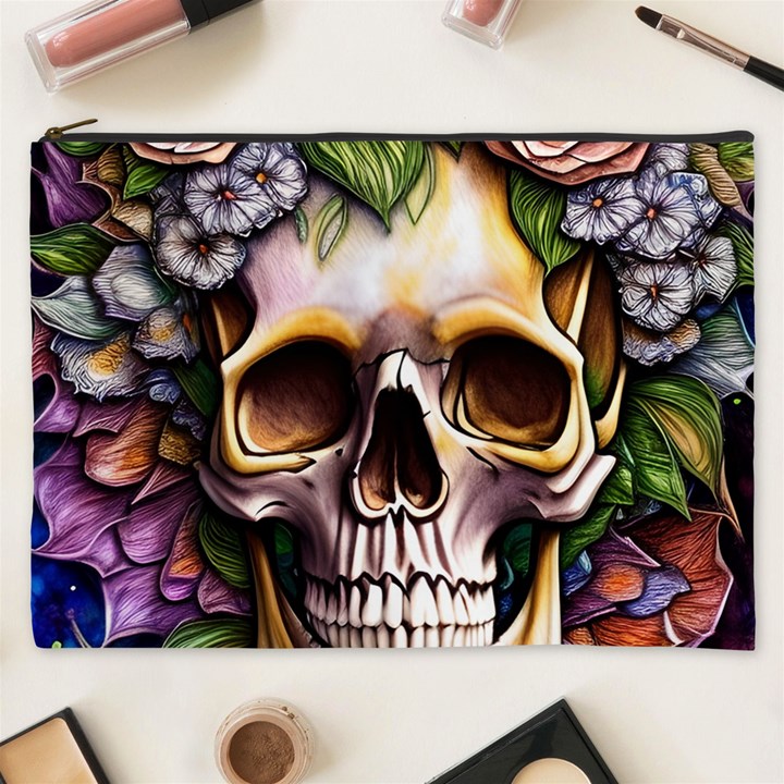 Death Skull Floral Cosmetic Bag (XXXL)