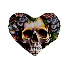 Death Skull Floral Standard 16  Premium Heart Shape Cushions by GardenOfOphir