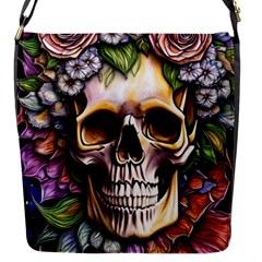 Death Skull Floral Flap Closure Messenger Bag (s) by GardenOfOphir