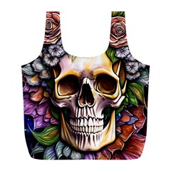 Death Skull Floral Full Print Recycle Bag (l) by GardenOfOphir