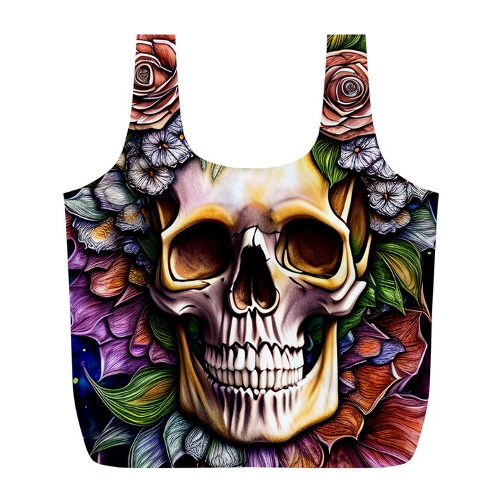 Death Skull Floral Full Print Recycle Bag (L)