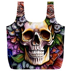 Death Skull Floral Full Print Recycle Bag (xl) by GardenOfOphir