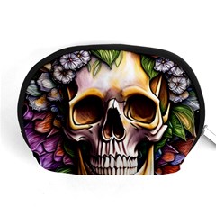 Death Skull Floral Accessory Pouch (medium) by GardenOfOphir