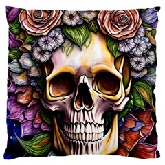 Death Skull Floral Standard Premium Plush Fleece Cushion Case (two Sides) by GardenOfOphir