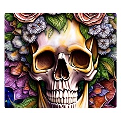 Death Skull Floral Two Sides Premium Plush Fleece Blanket (small) by GardenOfOphir