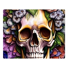 Death Skull Floral Two Sides Premium Plush Fleece Blanket (large) by GardenOfOphir