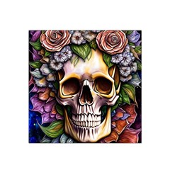 Death Skull Floral Satin Bandana Scarf 22  X 22  by GardenOfOphir