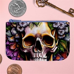 Death Skull Floral Large Coin Purse by GardenOfOphir