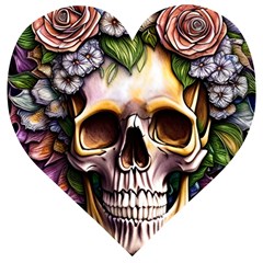 Death Skull Floral Wooden Puzzle Heart by GardenOfOphir