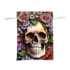 Death Skull Floral Lightweight Drawstring Pouch (m) by GardenOfOphir