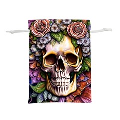 Death Skull Floral Lightweight Drawstring Pouch (l) by GardenOfOphir