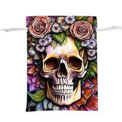 Death Skull Floral Lightweight Drawstring Pouch (xl) by GardenOfOphir