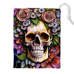 Death Skull Floral Drawstring Pouch (5xl) by GardenOfOphir