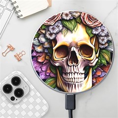 Death Skull Floral Wireless Fast Charger(white) by GardenOfOphir