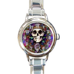 Dead Cute Skull Floral Round Italian Charm Watch by GardenOfOphir