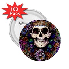 Dead Cute Skull Floral 2 25  Buttons (100 Pack)  by GardenOfOphir