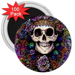 Dead Cute Skull Floral 3  Magnets (100 Pack) by GardenOfOphir