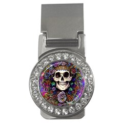 Dead Cute Skull Floral Money Clips (cz)  by GardenOfOphir