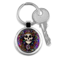 Dead Cute Skull Floral Key Chain (round) by GardenOfOphir