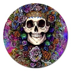 Dead Cute Skull Floral Magnet 5  (round) by GardenOfOphir