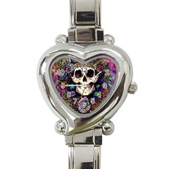 Dead Cute Skull Floral Heart Italian Charm Watch by GardenOfOphir