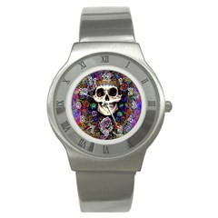 Dead Cute Skull Floral Stainless Steel Watch by GardenOfOphir