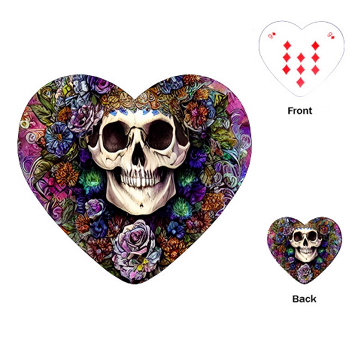 Dead Cute Skull Floral Playing Cards Single Design (Heart)