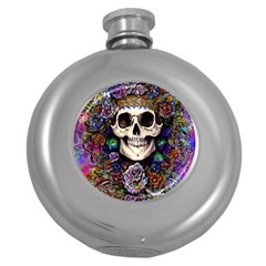 Dead Cute Skull Floral Round Hip Flask (5 Oz) by GardenOfOphir